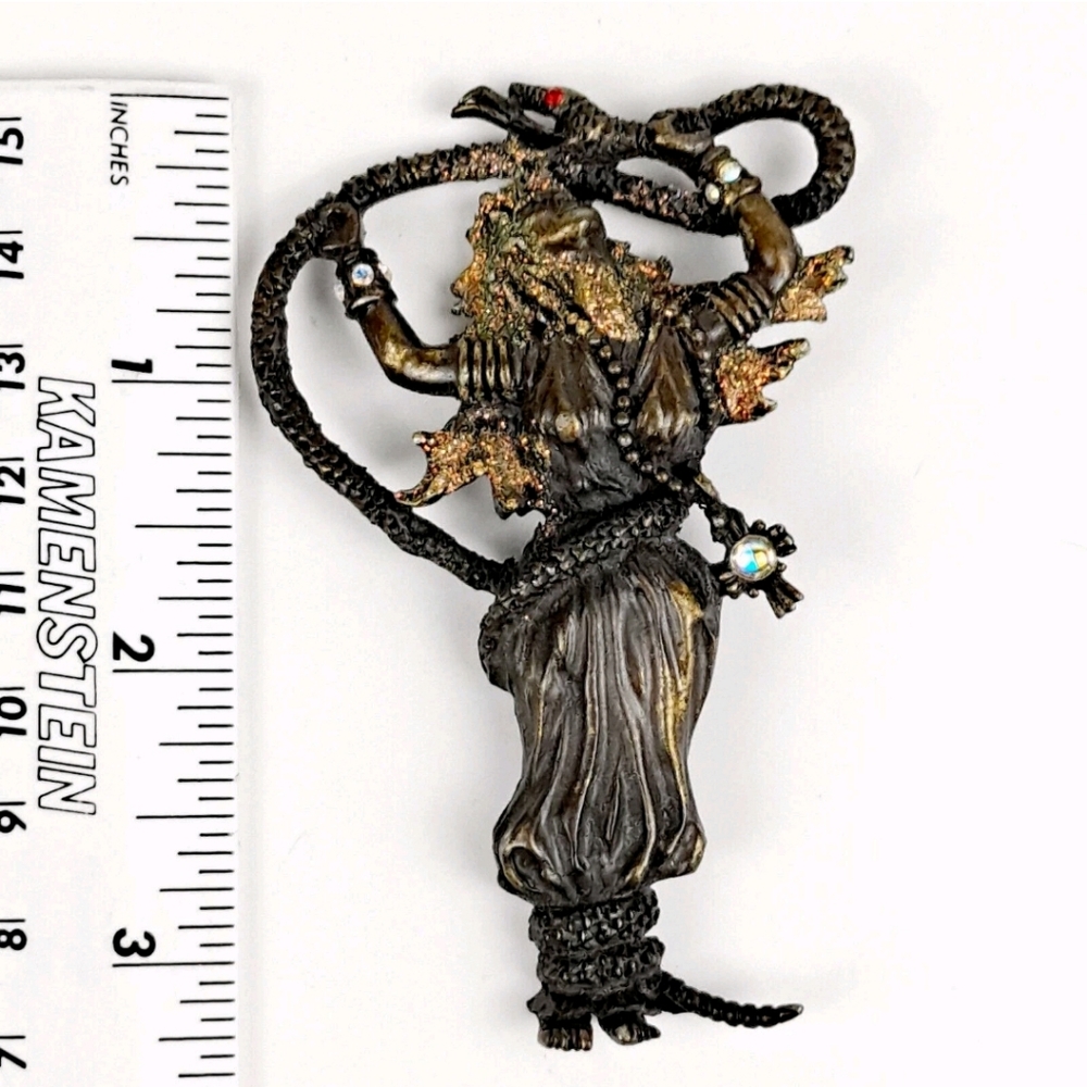 Vintage JJ Jonette Snake Charmer Lady Medusa Bronzed Brooch - Picture 4 of 10